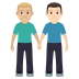 👨🏼‍🤝‍👨🏻 men holding hands: medium-light skin tone, light skin tone display on JoyPixels